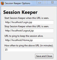session keeper's option dialog box