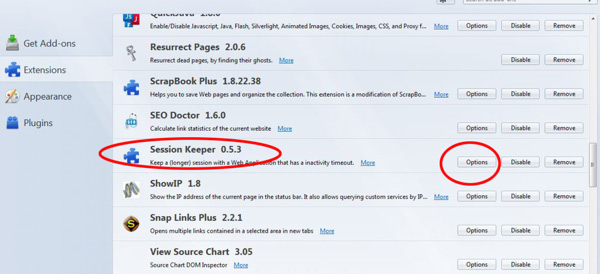 Session Keeper as shown in firefox extensions